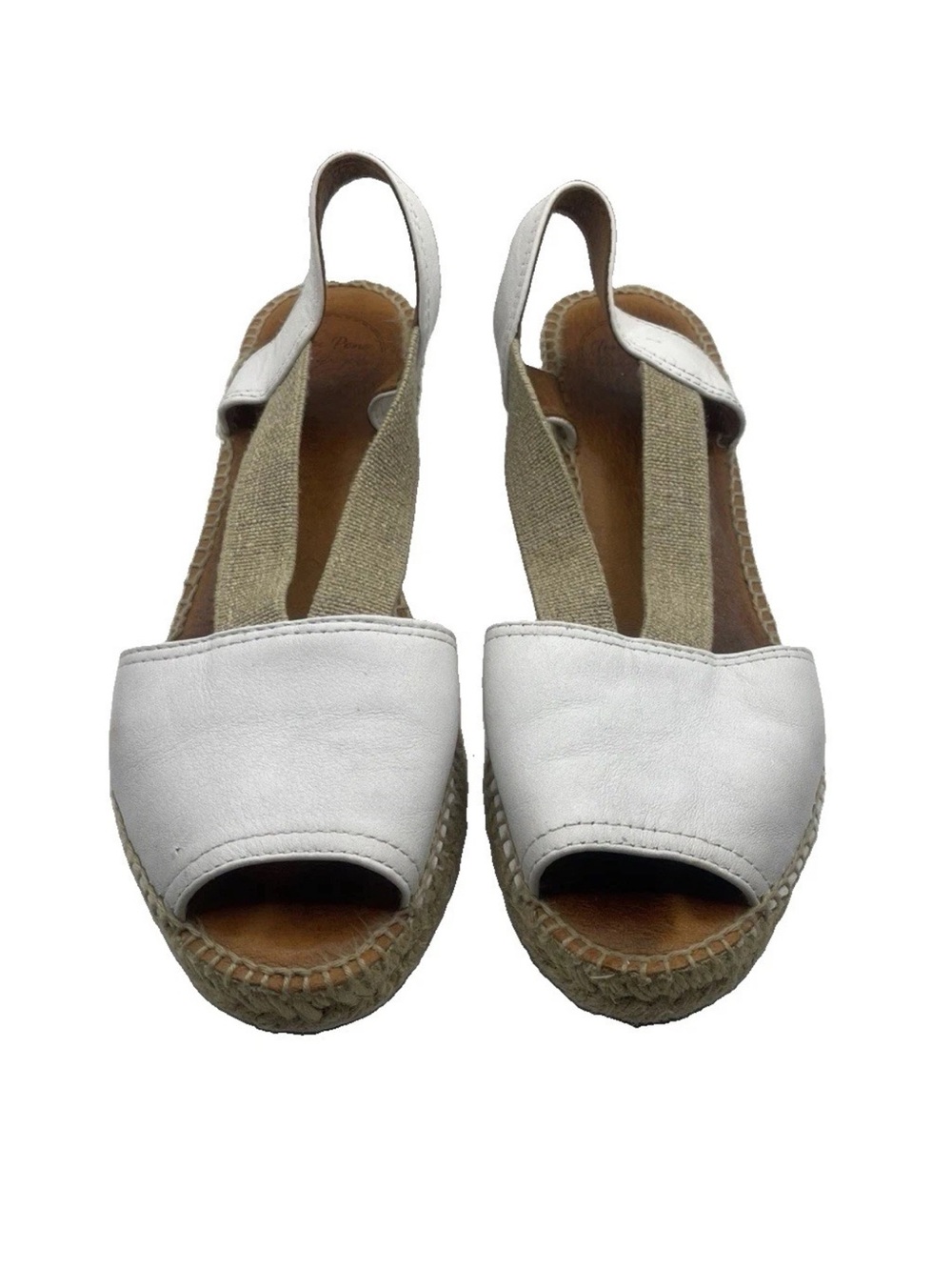 Toni Pons Teide-P Wedge Espadrille Sandals White Leather Women’s Peep-Toe